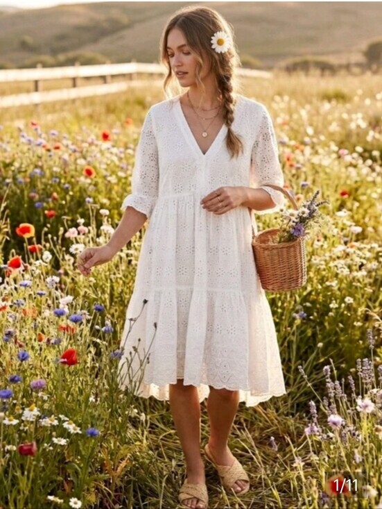 Sundance Dresses & Skirts - NWOT Sundance Eyelit Cottagecore Ruffle Sleeve Midi Dress